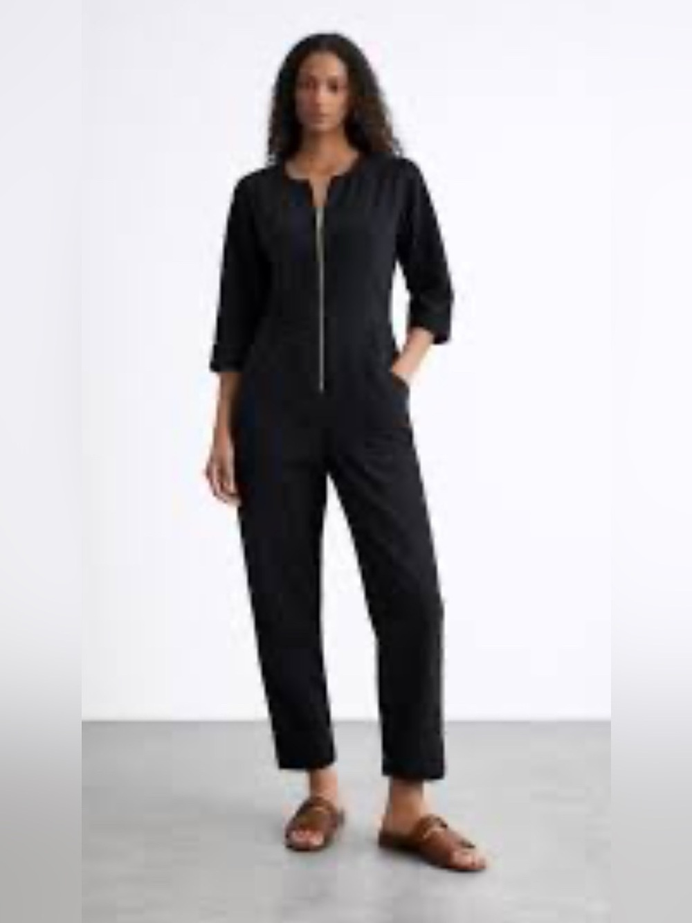 Apiece Apart Black Zip-Front Utility Jumpsuit